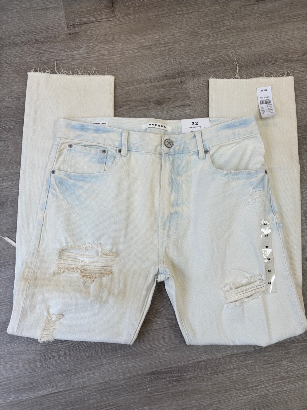 PacSun Light blue/cream Distressed Straight Leg Jeans